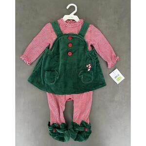 NEW Le Top Baby Girl's Santa's Helper Elf Footed Jumper Dress Sz 9 Months NWT